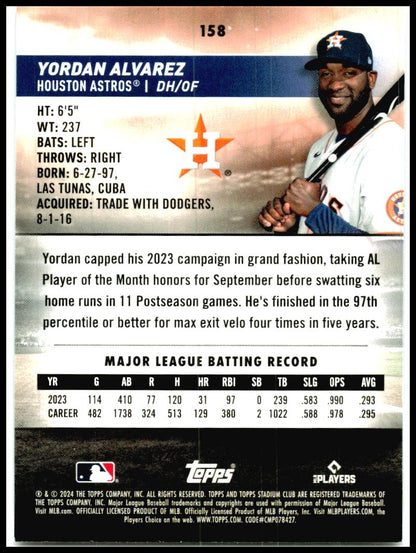 2024 Stadium Club #158 Yordan Alvarez Houston Astros