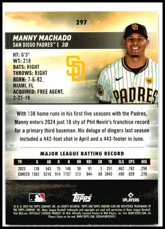 2024 Stadium Club #297 Manny Machado San Diego Padres