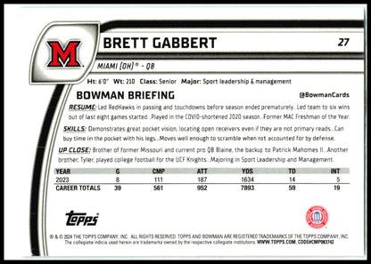 2024 Bowman University Chrome Aqua Mini-Diamond /275 #27 Brett Gabbert