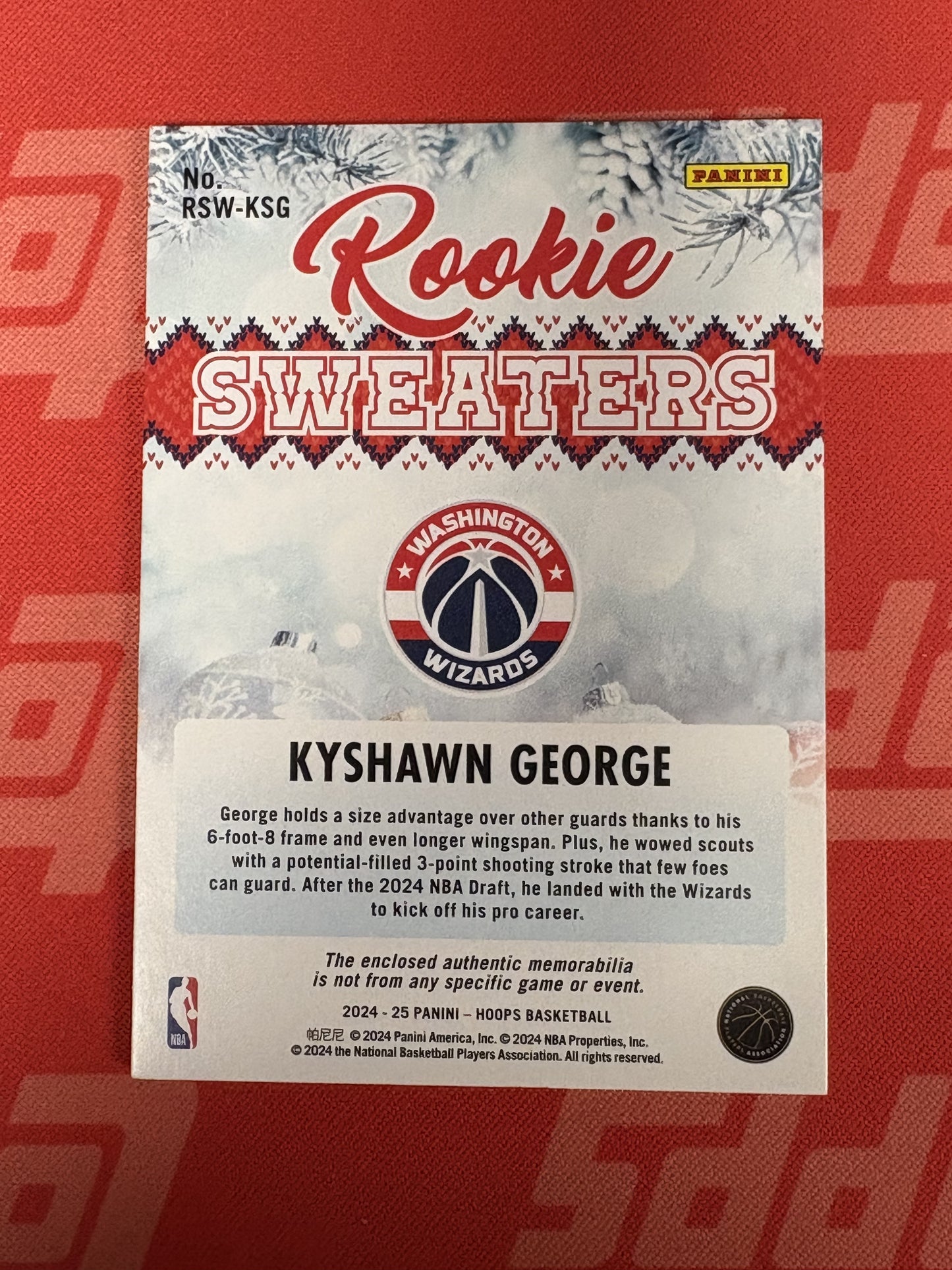 2024-25 Hoops Winter Rookie Sweaters #RSW-KSG Kyshawn George Washington Wizards