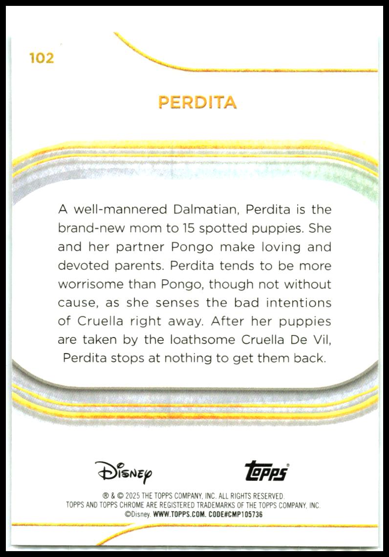 2025 Topps Chrome Disney Aqua Mini-Diamonds /199 #102 Perdita