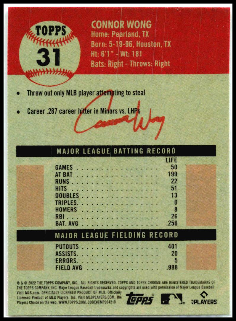 2022 Topps Chrome Platinum Anniversary #31 Connor Wong Rookie Boston Red Sox