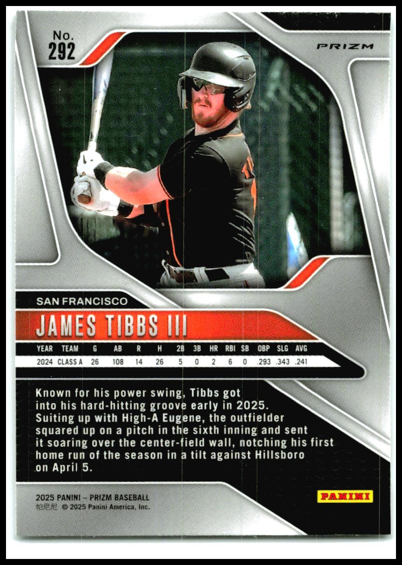 2025 Panini Prizm Silver Prizms #292 James Tibbs III San Francisco Giants