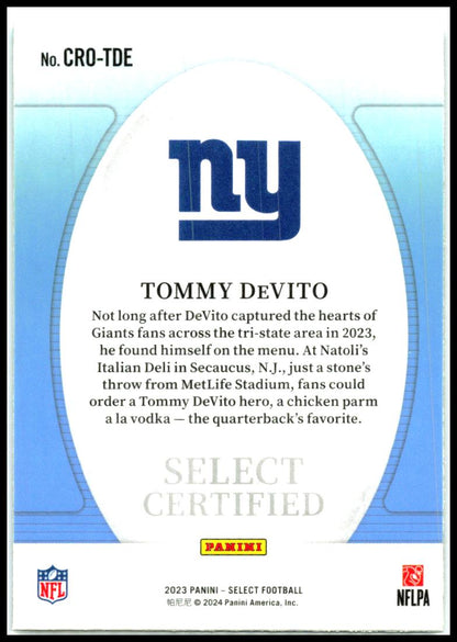 2023 Panini Select Select Certified Rookies Prizm #CRO-TDE Tommy DeVito Giants