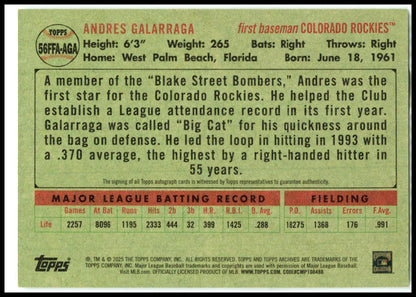 2025 topps archives Fan Favorites Auto #56FFA-AGA Andres Galarraga