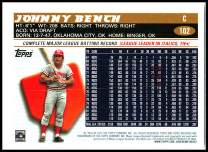 2025 topps archives #102 Johnny Bench