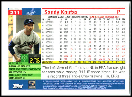 2025 topps archives #211 Sandy Koufax