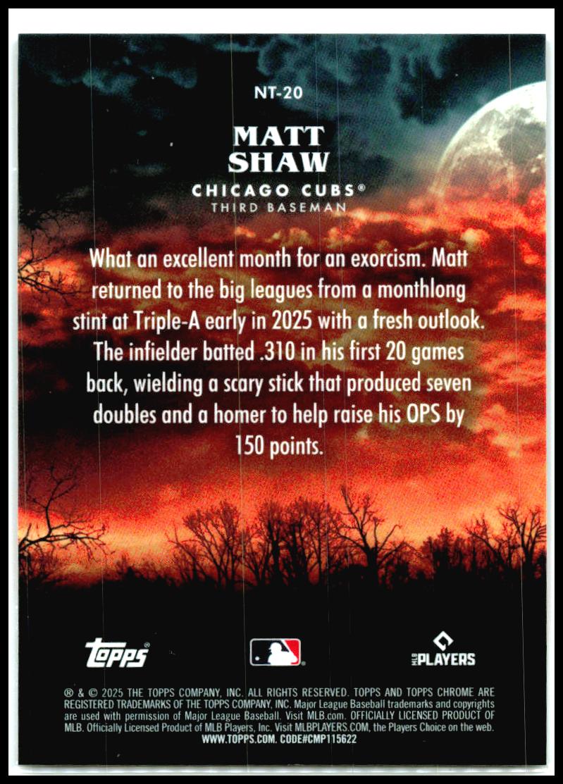 2025 Topps Update Night Terrors #NT-20 Matt Shaw Chicago Cubs
