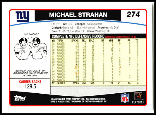 2006 Topps #274 Michael Strahan New York Giants