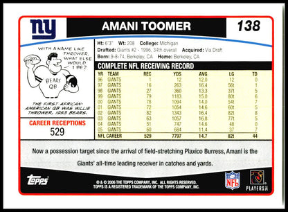2006 Topps #138 Amani Toomer New York Giants