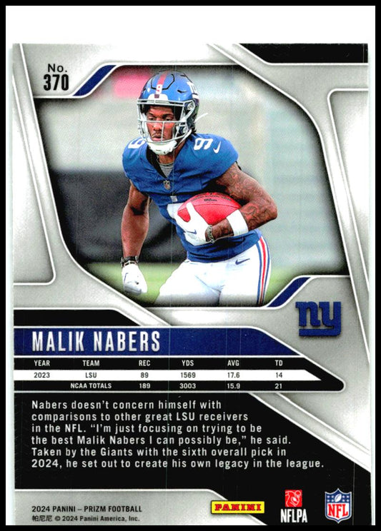 2024 Panini Prizm #370 Malik Nabers Rookie New York Giants