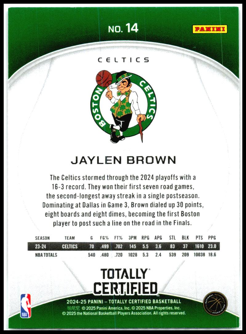2024-25 Panini Totally Certified Mirror Maroon #14 Jaylen Brown Boston Celtics