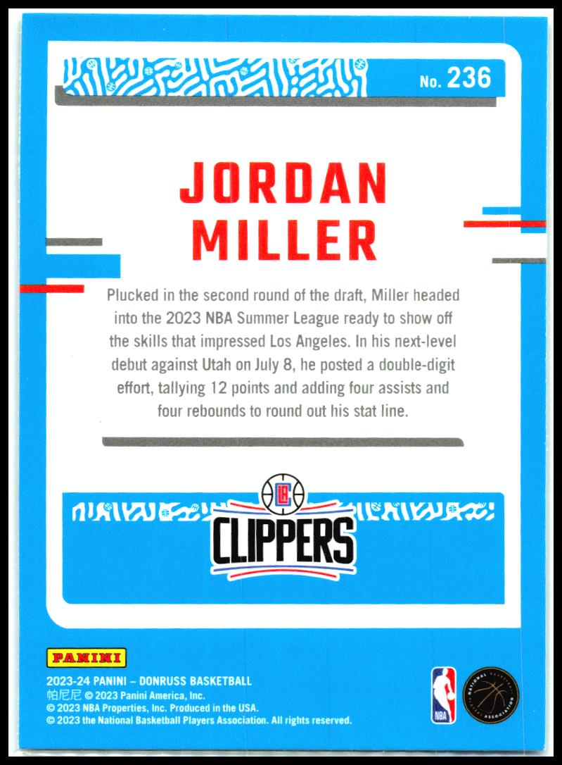 2023-24 Donruss Green Laser Holo #236 Jordan Miller Rookie Los Angeles Clippers
