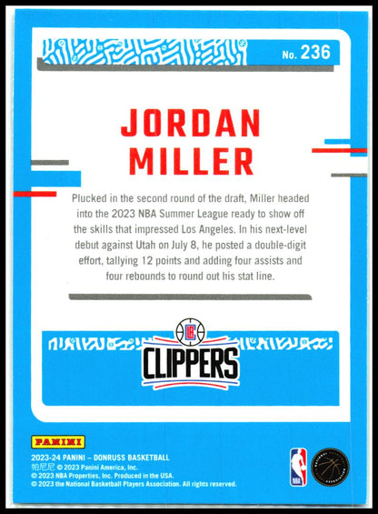 2023-24 Donruss Green Laser Holo #236 Jordan Miller Rookie Los Angeles Clippers
