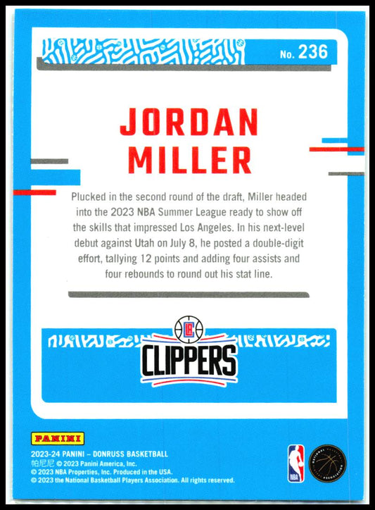 2023-24 Donruss Green Laser Holo #236 Jordan Miller Rookie Los Angeles Clippers