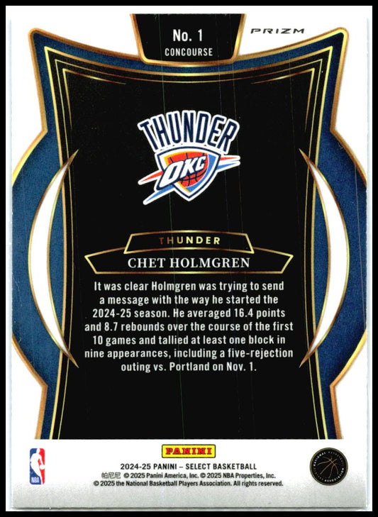 2024-25 Panini Select Blue Prizm #1 Chet Holmgren Oklahoma City Thunder