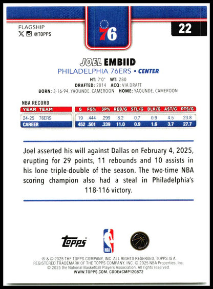 2025-26 Topps #22 Joel Embiid Philadelphia 76ers