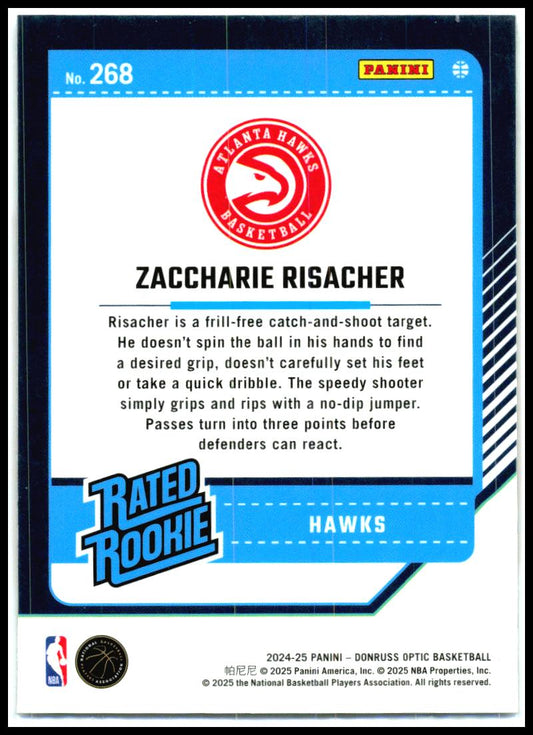 2024-25 Donruss Optic #268 Zaccharie Risacher Rookie Atlanta Hawks