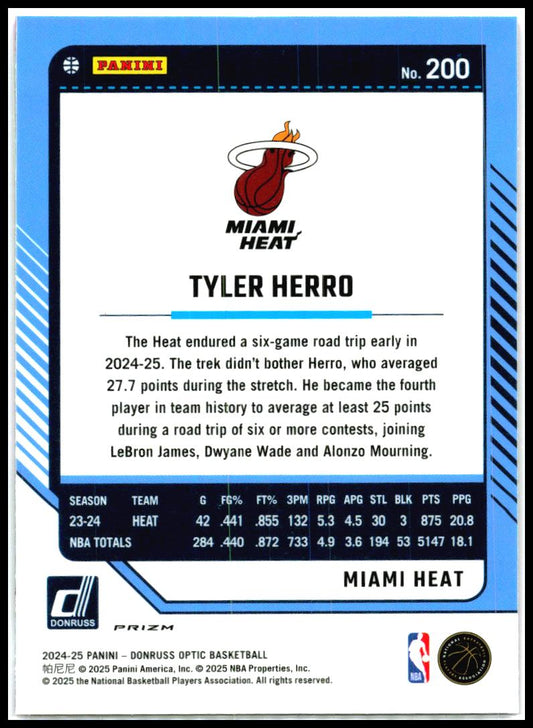 2024-25 Donruss Optic Hyper Pink #200 Tyler Herro Miami Heat