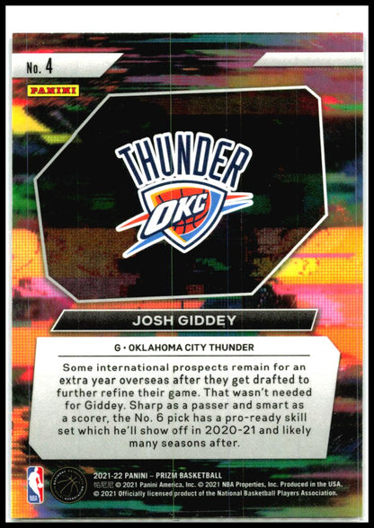 2021-22 Panini Prizm Instant Impact #4 Josh Giddey Oklahoma City Thunder