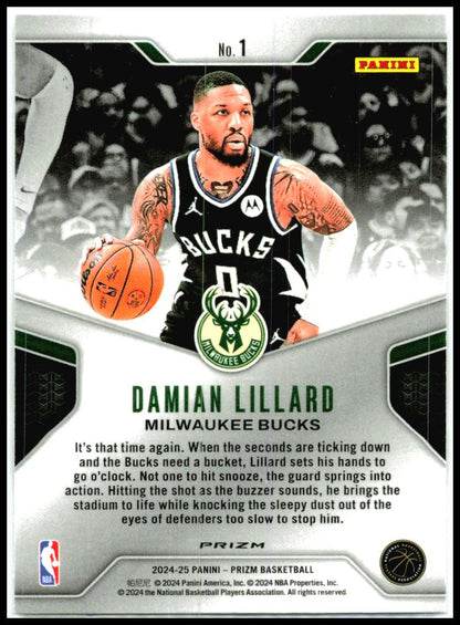 2024-25 Panini Prizm Dominance Prizms Silver #1 Damian Lillard Milwaukee Bucks