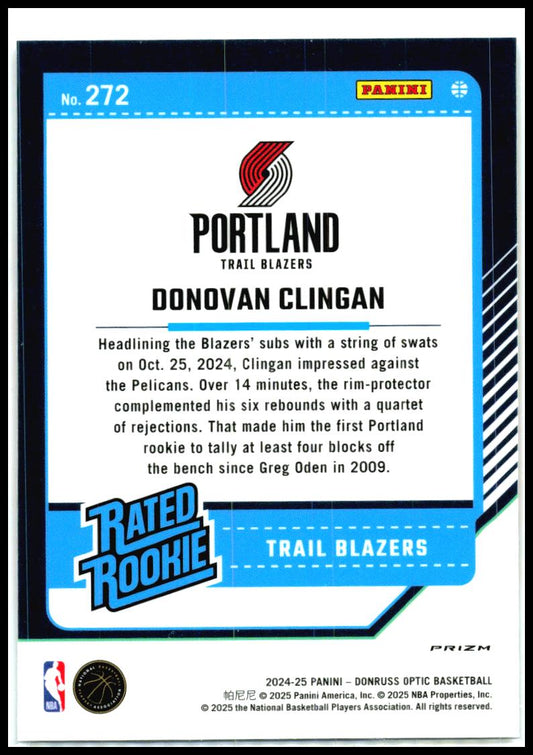 2024-25 Donruss Optic Holo #272 Donovan Clingan Rookie Portland Trail Blazers