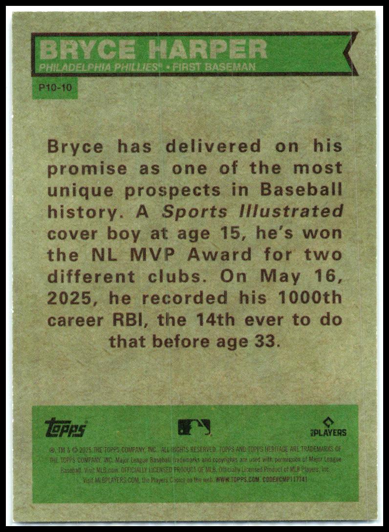 2025 HERITAGE HIGH NUMBER Holographic #P10-10 Bryce Harper