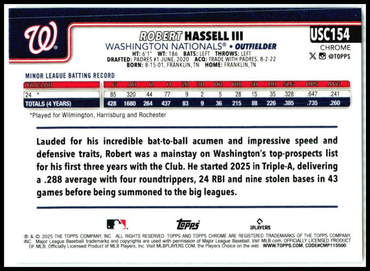 2025 Topps Chrome Update Negative #USC154 Robert Hassell III Rookie Nationals