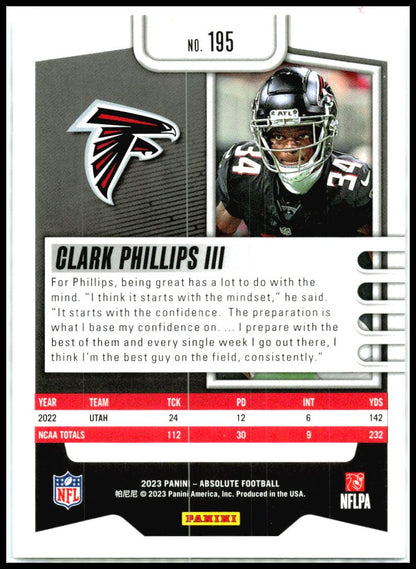 2023 Panini Absolute #195 Clark Phillips III Atlanta Falcons