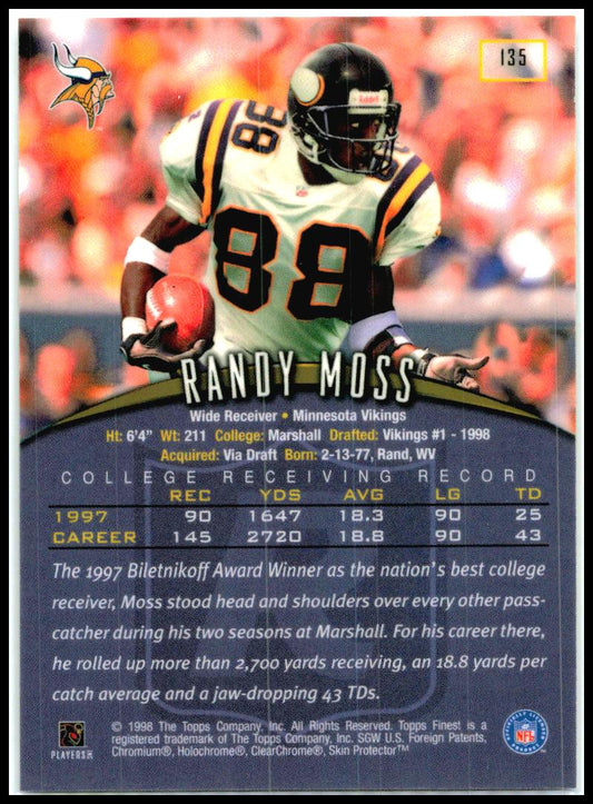 1998 Finest No-Protectors #135 Randy Moss Rookie Minnesota Vikings