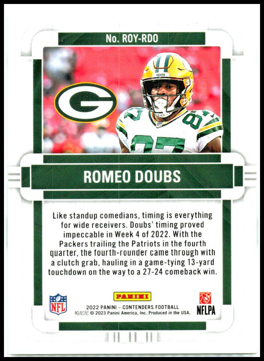 2022 Contenders Rookie of the Year Contenders Emerald #ROY-RDO Romeo Doubs