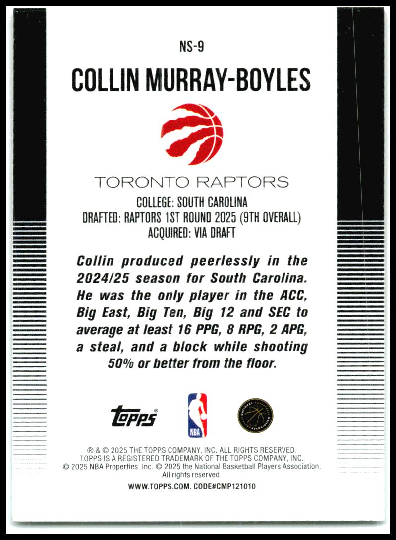 2025-26 Topps New School #NS-9 Collin Murray-Boyles Raptors