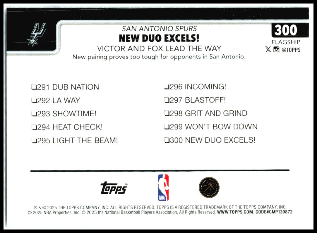 2025-26 Topps #300 New Duo Excels!: Victor and Fox Lead The Way Spurs