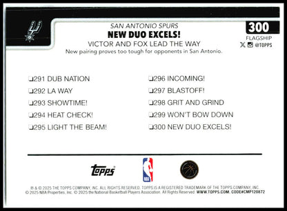 2025-26 Topps #300 New Duo Excels!: Victor and Fox Lead The Way Spurs