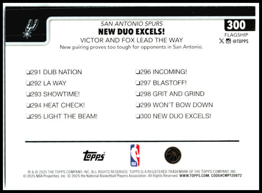 2025-26 Topps #300 New Duo Excels!: Victor and Fox Lead The Way Spurs