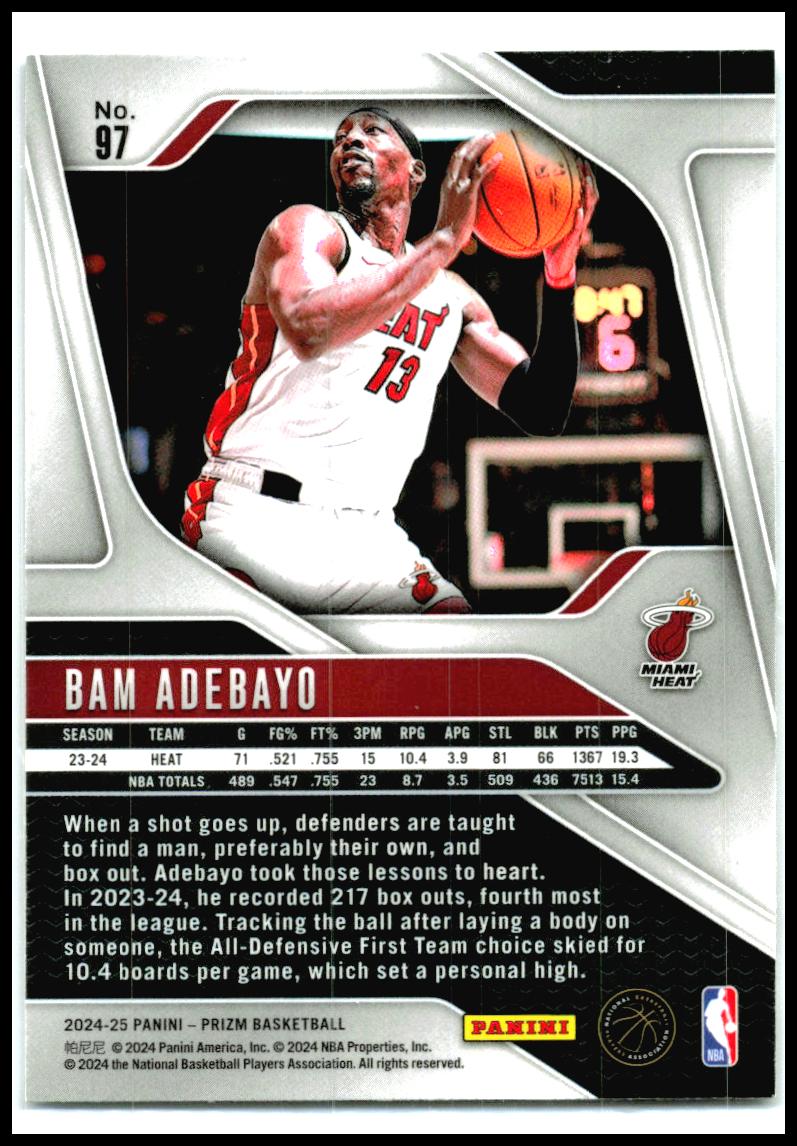 2024-25 Panini Prizm #97 Bam Adebayo Miami Heat