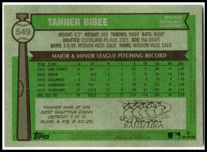 2025 Topps Heritage Light Blue Sparkles #549 Tanner Bibee Cleveland Guardians