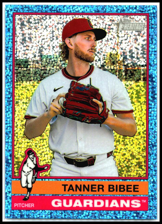 2025 Topps Heritage Light Blue Sparkles #549 Tanner Bibee Cleveland Guardians
