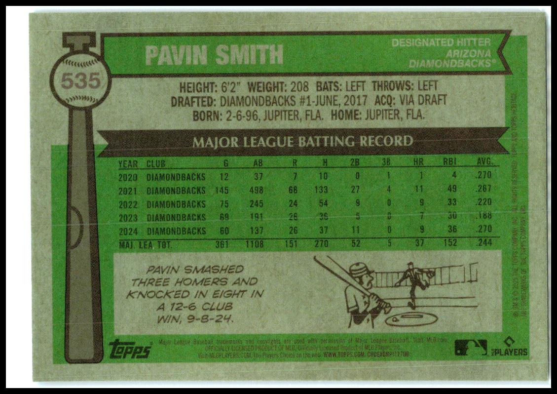 2025 Topps Heritage Light Blue Sparkles #535 Pavin Smith Arizona Diamondbacks