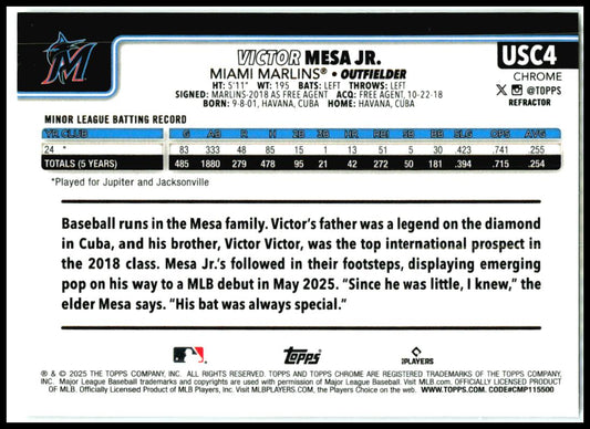 2025 Topps Update Rainbow Foil #US220 Victor MESA JR. Rookie Miami Marlins