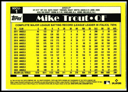 2025 Topps Chrome Update 1990 Topps Chrome #90CU-1 Mike Trout Los Angeles Angels