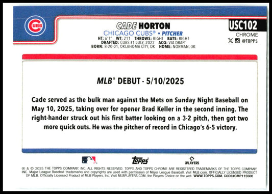 2025 Topps Update #US214 Cade Horton Chicago Cubs