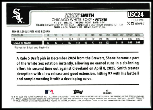 2025 Topps Chrome Update RayWave Refractor #USC24 Shane Smith Rookie White Sox