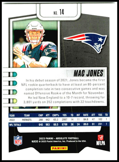 2023 Panini Absolute Retail #14 Mac Jones New England Patriots