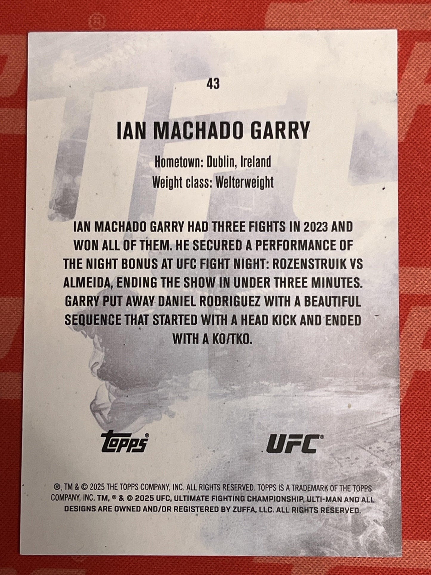2025 Topps Knockout UFC #43 Ian Machado Garry