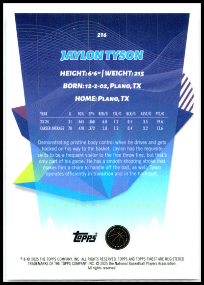 2024-25 Finest #216 Jaylon Tyson Rookie Cleveland Cavaliers