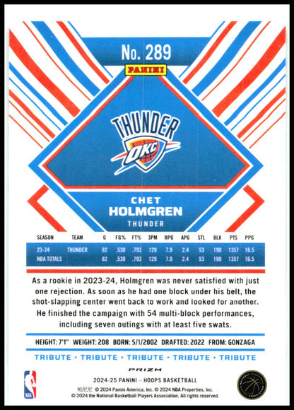 2024-25 Hoops Winter Prizms Premium #289 Chet Holmgren Oklahoma City Thunder