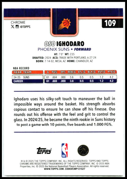 2025-26 Topps Chrome X-Fractors #109 Oso Ighodaro Phoenix Suns