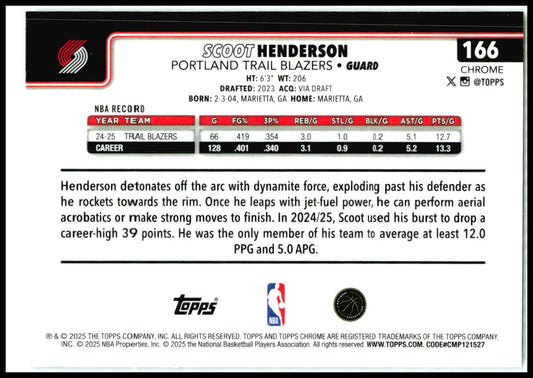 2025-26 Topps Chrome X-Fractors #166 Scoot Henderson