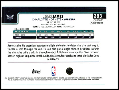 2025-26 Topps Chrome Teal Refractor #283 Sion James Rookie Hornets